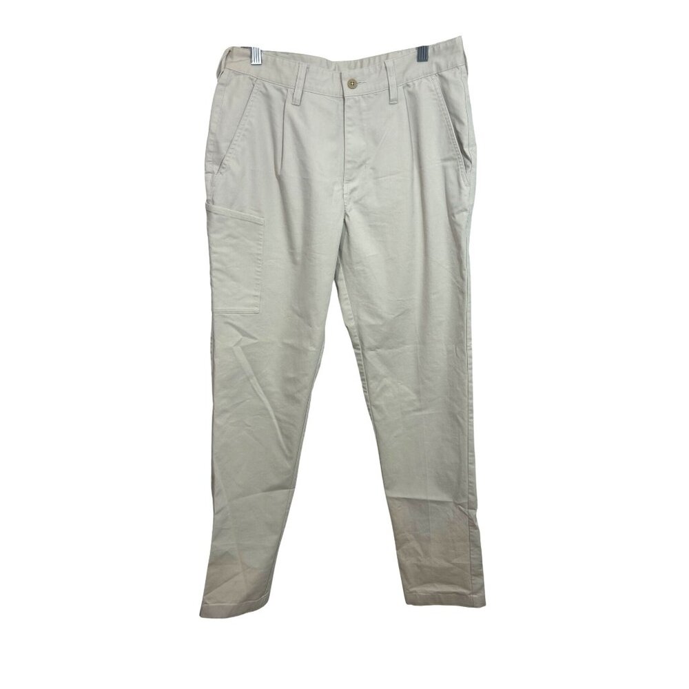 Adidas Men’s Pants 30 x 34 Light Beige Cargo Pocket Logo Pleated Pockets Loops